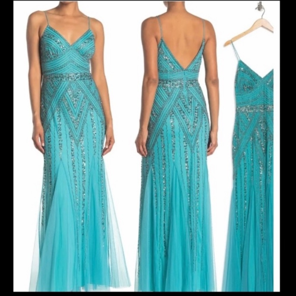 MARINA Teal Beaded Gown